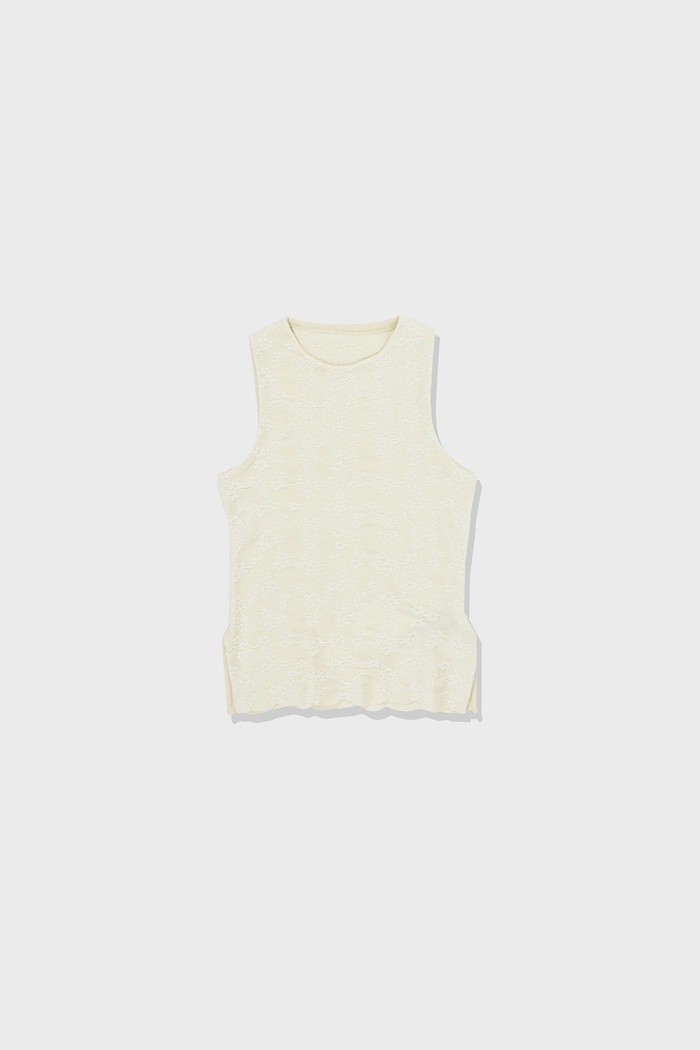 FLORAL EMBROIDERY KNIT SLEEVELESS TOP - IVORY