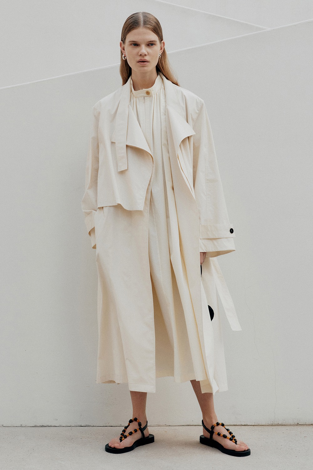 22SS DOUBLE COLLAR TRENCH COAT - CREAM - LOW CLASSIC