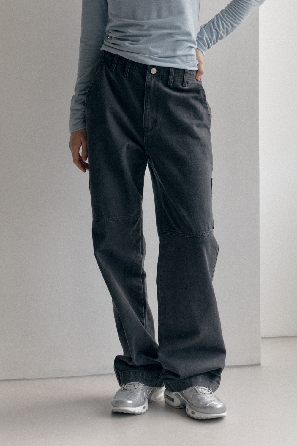 WASHED COTTON PANTS - CHARCOAL
